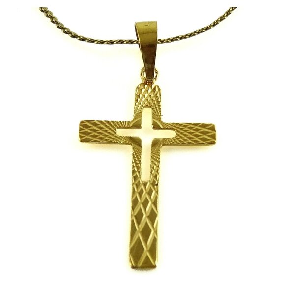Cross Pendant Marked Condor on Added Chain Necklace Religious Jewelry - Picture 1 of 5